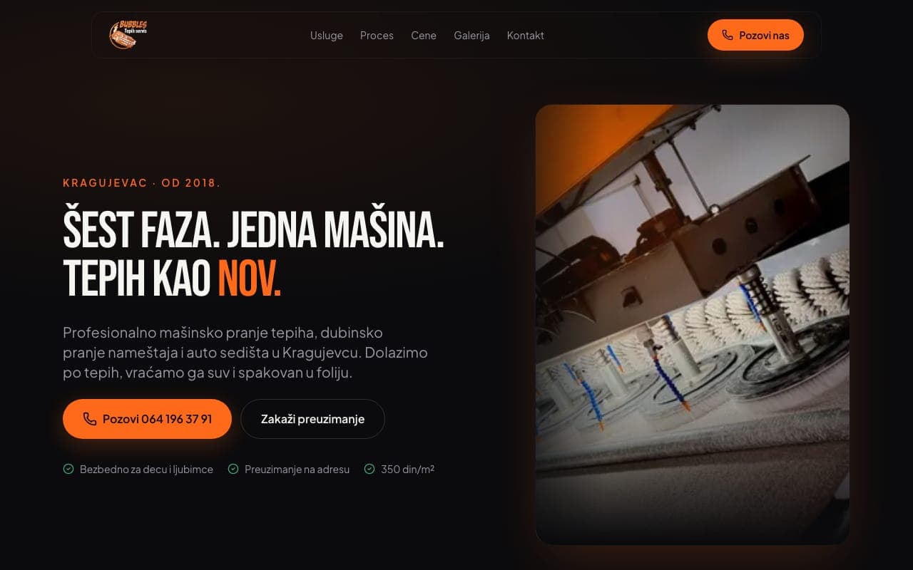 Prva verzija sajta Bubbles: jedna stranica