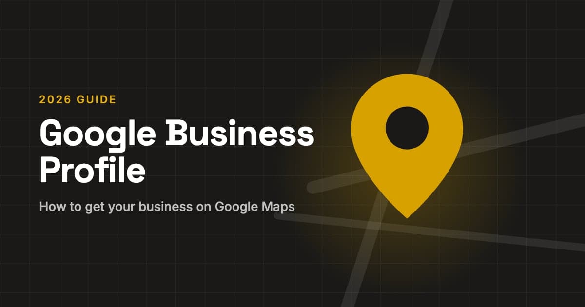 A gold location pin on a dark map, with the words Google Business Profile